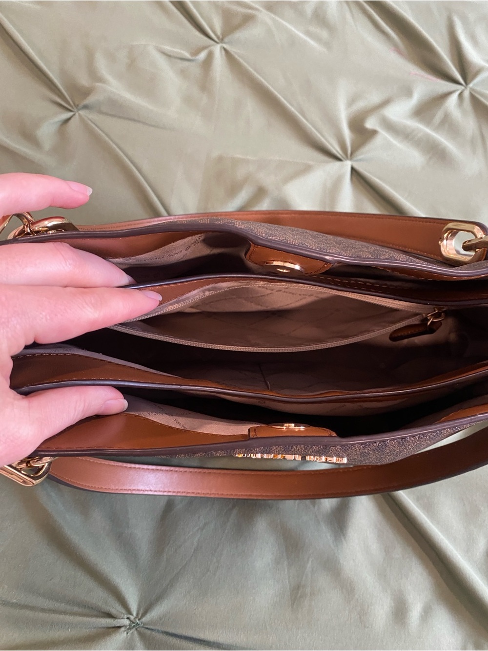 Michael Kors Brown Monogram Shoulder Tote with Gold Hardware - Picture 5 of 16